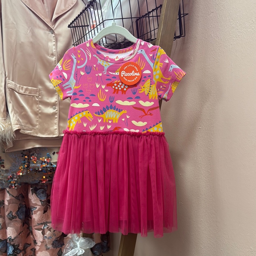 Piccolina Pink Dinosaur Casual Dress for Kids